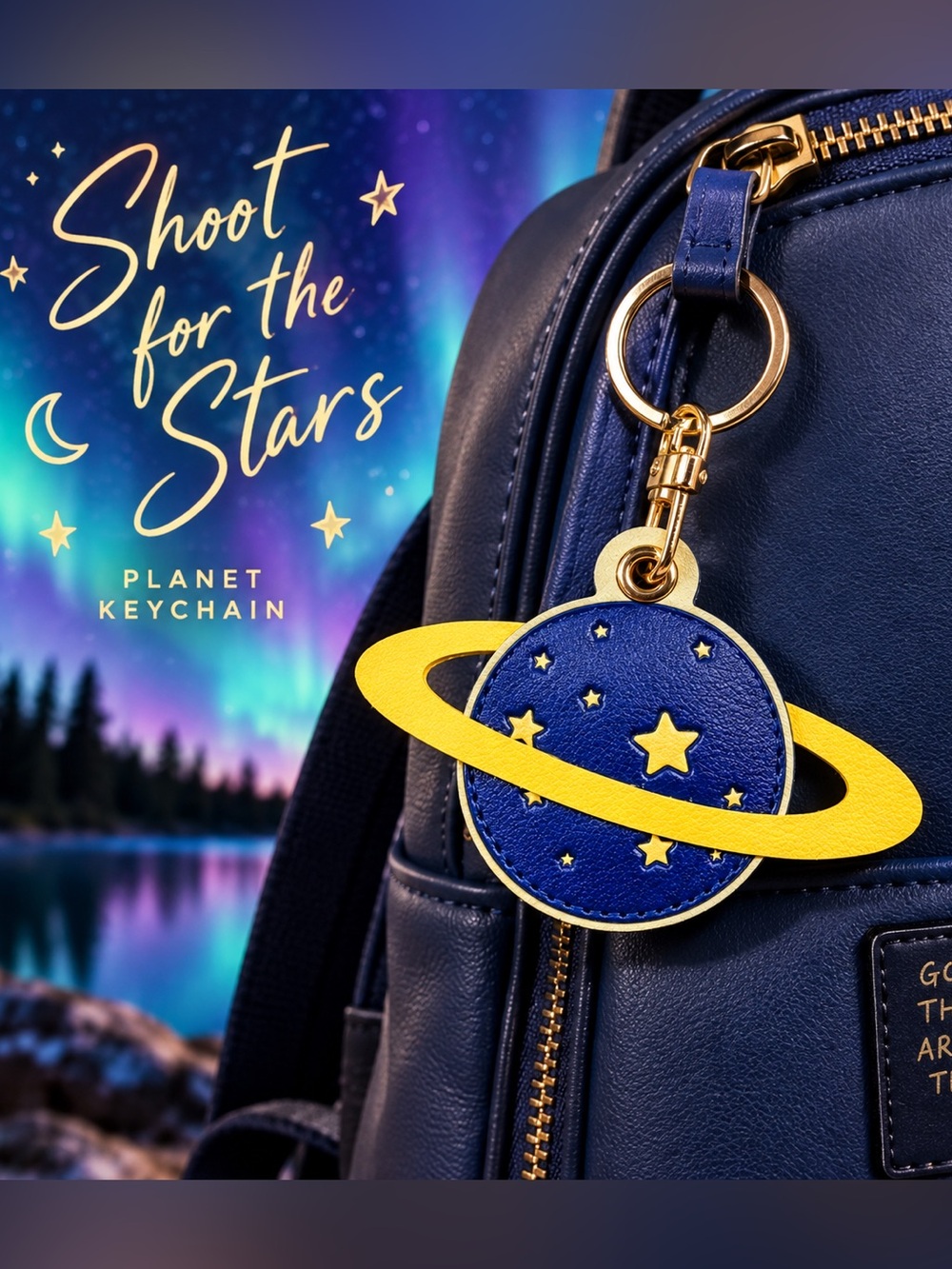 Saturn Planet Stars Keychain Bag Charm Celestial Space